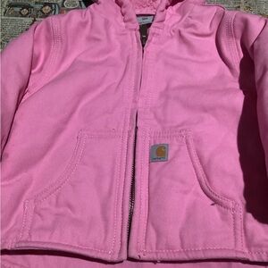 Carhartt Duck Canvas Baby Girls Pink Hooded Jacket Size 12 Months Sherpa Lined